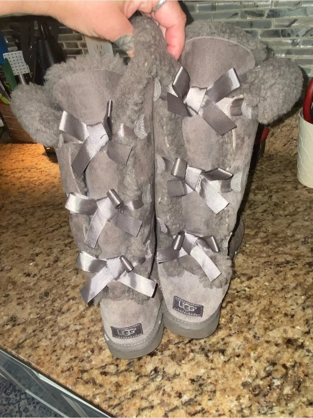 UGGS Women's Tall Shearling-Lined Suede Boots - Gray